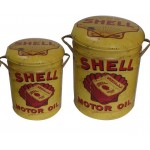 Vintage Drum Look Shell Motor Oil Storage Stools | Set of 2