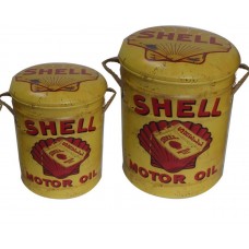 Vintage Drum Look Shell Motor Oil Storage Stools | Set of 2