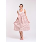 Arabella Nightie | V Neck Long Pink Floral 100% Pure Cotton Voile