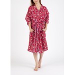 Arabella Robe | Red Floral Dressing Gown Robe 100% Pure Cotton Voile