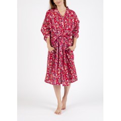 Arabella Robe | Red Floral Dressing Gown Robe 100% Pure Cotton Voile