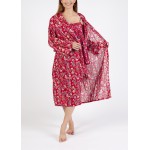 Arabella Robe | Red Floral Dressing Gown Robe 100% Pure Cotton Voile