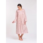 Arabella Nightie | Ruffle Neck Long Sleeve Pink Floral 100% Pure Cotton Voile