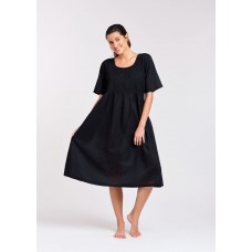 Arabella Nightie | Sheered Bodice Short Sleeve Black (Hail Spot) 100% Pure Cotton Voile