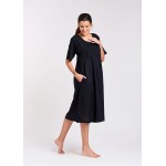 Arabella Nightie | Sheered Bodice Short Sleeve Black (Hail Spot) 100% Pure Cotton Voile