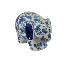 Blue Willow Hamptons 20cm Ceramic Elephant Decor Figurine | Solid Floral