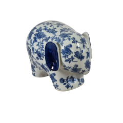 Blue Willow Hamptons 20cm Ceramic Elephant Decor Figurine | Solid Floral