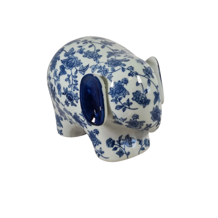 Blue Willow Hamptons 20cm Ceramic Elephant Decor Figurine | Solid Floral
