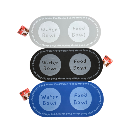 Dudley's World Dog or Cat Waterproof Food Water Mat | Grey Blue Black
