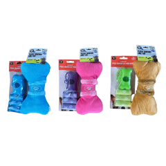 Dudley's World Dog Poo Bags & Dispenser + Plush Squeaky Toy | Blue Pink Brown