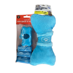Dudley's World Dog Poo Bags & Dispenser + Plush Squeaky Toy | Blue Pink Brown