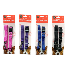 Dudley's World Dog Small Size Collar & Lead Set | Pink Purple Blue Black