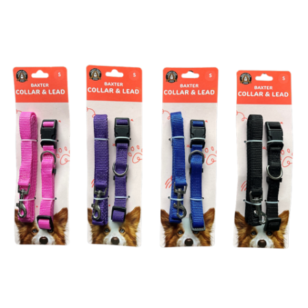 Dudley's World Dog Small Size Collar & Lead Set | Pink Purple Blue Black