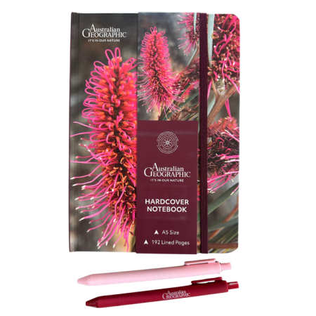 Australian Geographic A5 Size Native Flower Hardcover Notebook & Pens | Pink