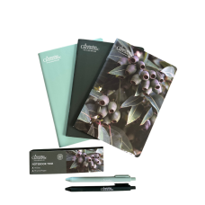 Australian Geographic A5 Size Gumnut Notebook Trio & Pens | Green Australian Geographic A5 Size Gumnut Notebook Trio & Pens | Green