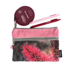 Australian Geographic Double Zip Native Flower Pencil Case & Pens | Pink