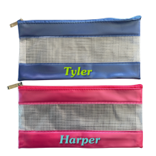 Stat. Brand Small Zip Custom Name Pencil Case | Blue or Pink