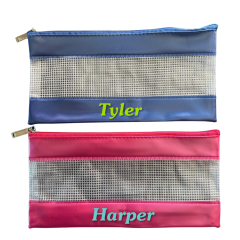 Stat. Brand Small Zip Custom Name Pencil Case | Blue or Pink