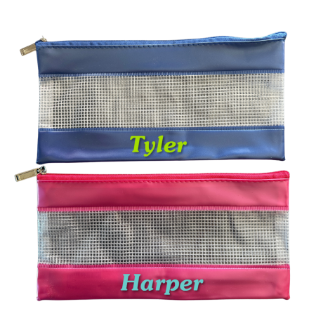 Stat. Brand Small Zip Custom Name Pencil Case | Blue or Pink