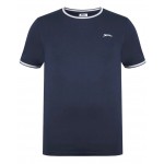 Slazenger Men's 100% Cotton Crew Neck Tipped Short Sleeve T-Shirt | Navy Blue