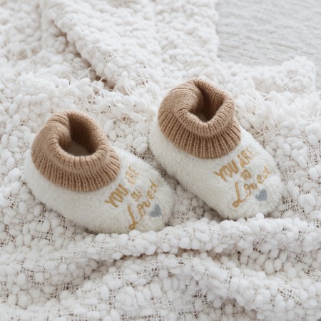 SnuggUps Baby So Loved Embroidered Slippers | Cream