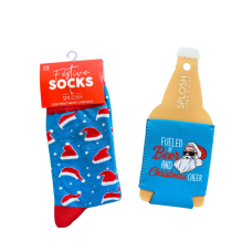 Splosh Christmas Socks & Can Cooler Pack |  Santa Print