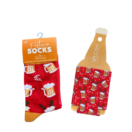 Splosh Christmas Socks & Can Cooler Pack |  Beer Print