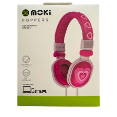 Moki Poppers Kids Over Ear Headphones | Pink Hearts