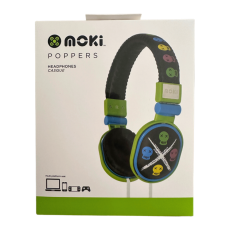 Moki Poppers Kids Over Ear Headphones | Black Skulls