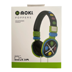 Moki Poppers Kids Over Ear Headphones | Black Skulls