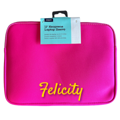 J Burrows 13" Neoprene Custom Name Zip Close Laptop Sleeve | Hot Pink