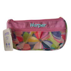 Otto Small Twin Zip Custom Name Pencil Case | Geo Pink Floral Otto Small Twin Zip Custom Name Pencil Case | Geo Pink Floral
