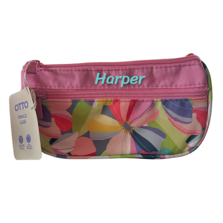 Otto Small Twin Zip Custom Name Pencil Case | Geo Pink Floral