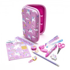 JoyUp Brand Pink Unicorn Hard Shell Pencil Case 14 Piece Set