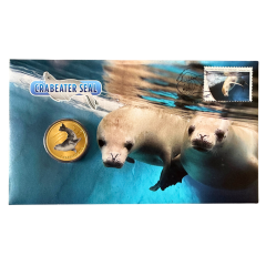 2018 Crabeater Seal Australian PNC with Coloured Tuvalu $1 Coin 7500 Limited