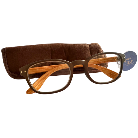 IS Gift Brand Natural Frame Reading Glasses with Soft Case| Brown