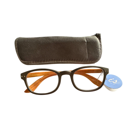 IS Gift Brand Natural Frame Reading Glasses with Soft Case| Grey