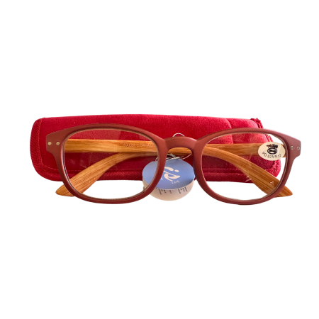 IS Gift Brand Natural Frame Reading Glasses with Soft Case| Red