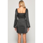 STYLE STATE Satin Black Dress with Wrap Front Tie Detail