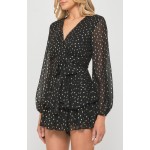 STYLE STATE Gold Foil Textured Black Chiffon Playsuit with Ruffle Hem 