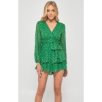 STYLE STATE Gold Foil Textured Jade Chiffon Playsuit with Ruffle Hem