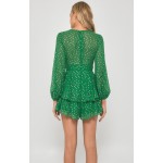 STYLE STATE Gold Foil Textured Jade Chiffon Playsuit with Ruffle Hem