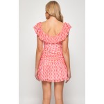 WINNIE & CO. Pink Geometric Print Pleat Front Dress with Frill Neckline 