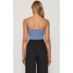 WINNIE & CO. Square Neckline Stretch Steel Blue Cami Bodysuit