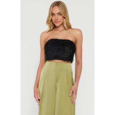 WINNIE & CO. Strapless Black Fringe Top with Boning